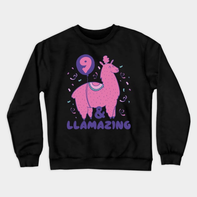 Llamazing 9th Birthday 9 Years Old Llama Girls Kids Gift product Crewneck Sweatshirt by theodoros20